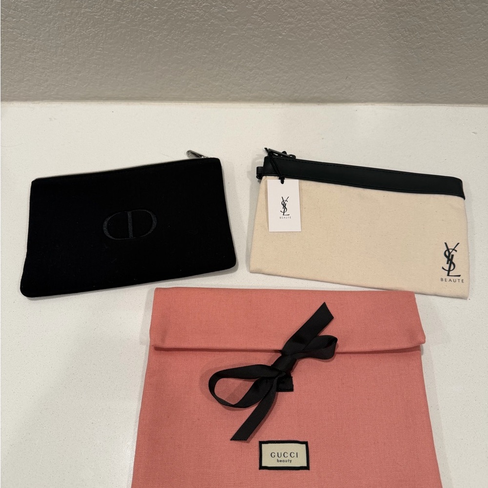 Set of 3 luxury beauty bags - Gucci, Dior, YSL